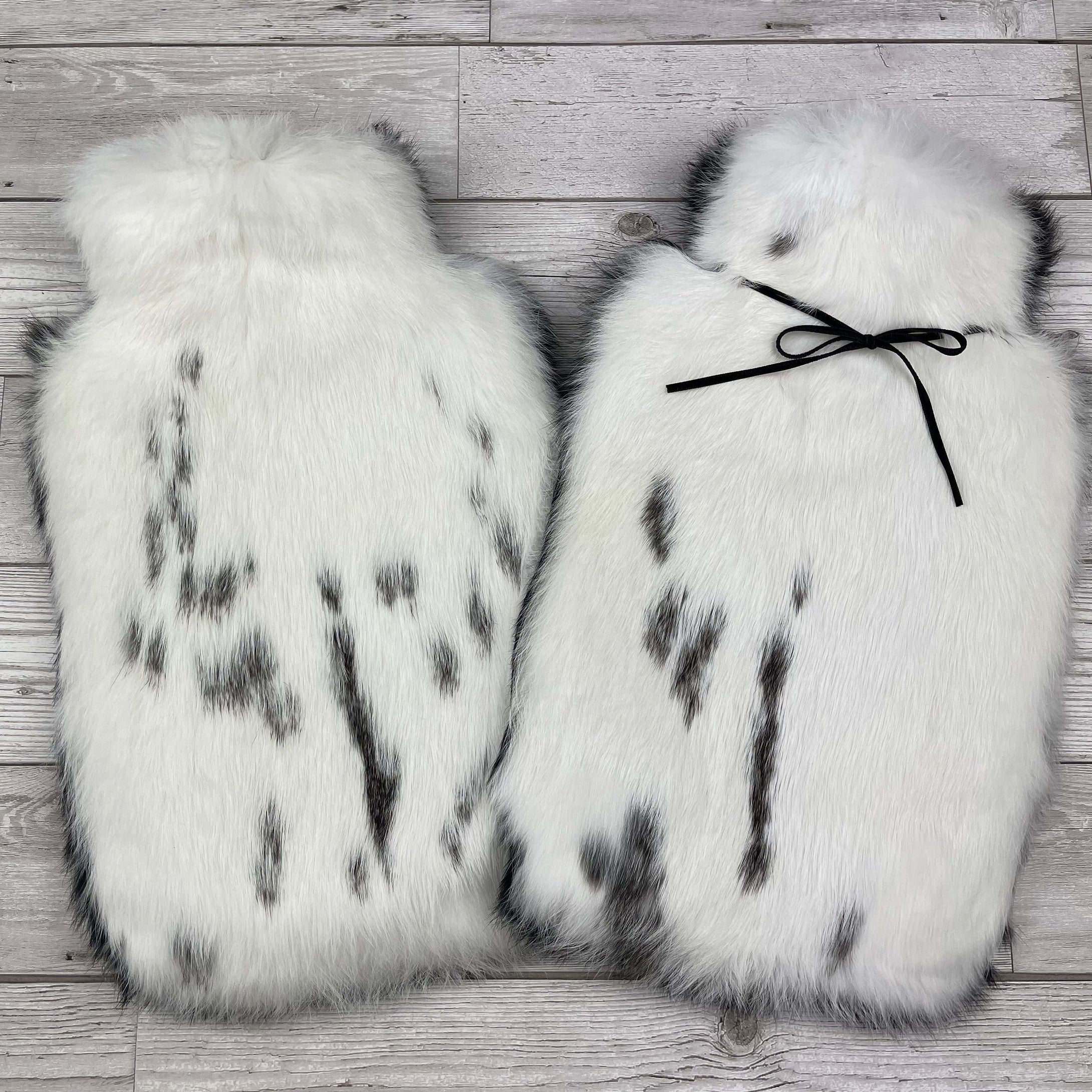 Duo of Luxury Rabbit Fur Hot Water Bottles - black and white set #404 - The Fur Hot Water Bottle Company