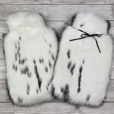 Duo of Luxury Rabbit Fur Hot Water Bottles - black and white set #404 - The Fur Hot Water Bottle Company