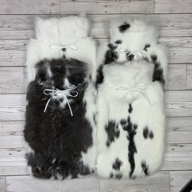 Set of 4 Black and White Luxury Rabbit Fur Hot Water Bottles -  #307 - The Fur Hot Water Bottle Company