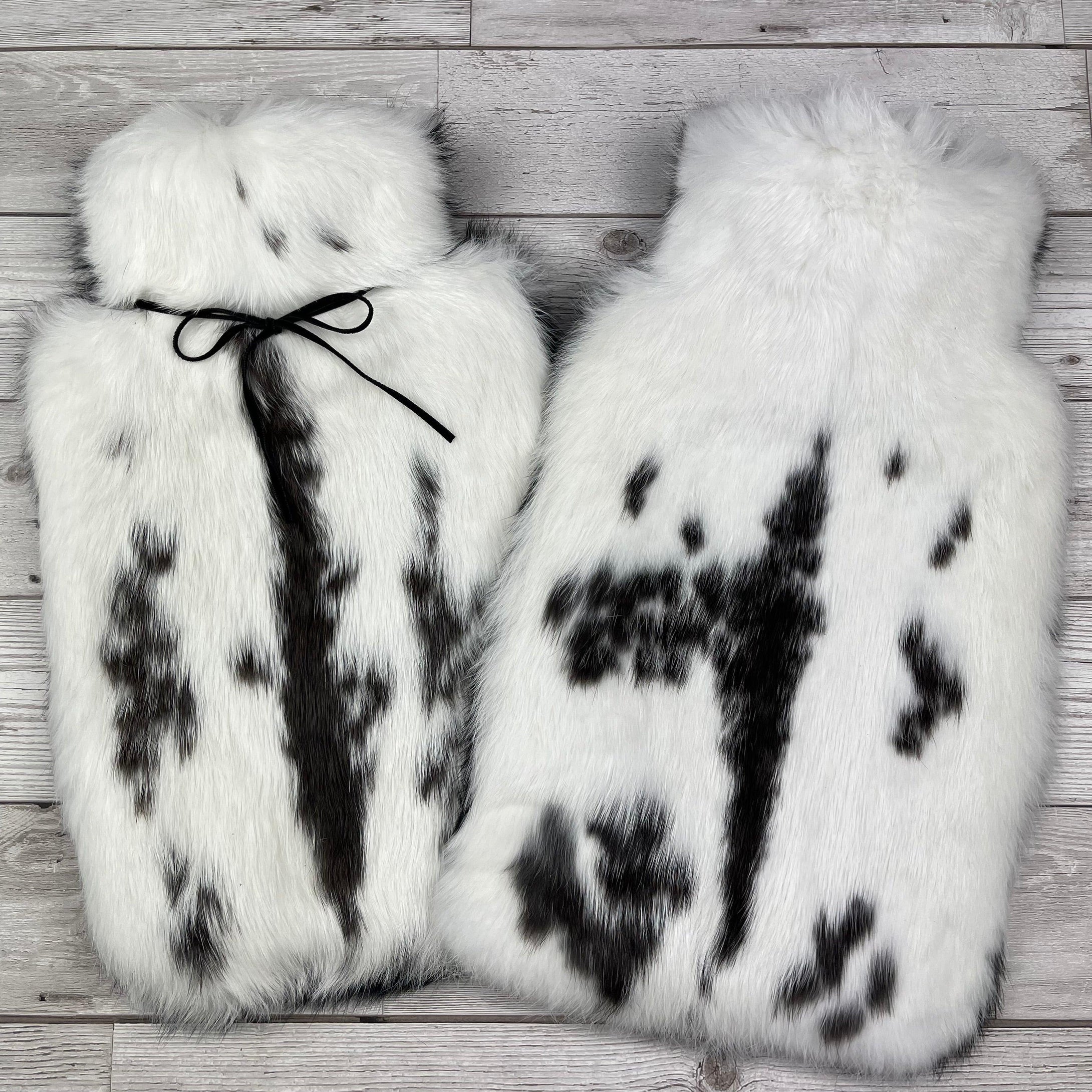 Duo of Black and White Luxury Rabbit Fur Hot Water Bottle  - #402 - The Fur Hot Water Bottle Company