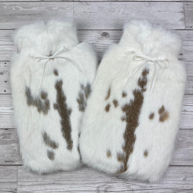 Duo of Dark Brown and White Luxury Rabbit Fur Hot Water Bottles - #401 - The Fur Hot Water Bottle Company
