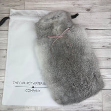 Chinchilla Grey Large Rabbit Fur Hot Water Bottle with Pink Ribbon - The Fur Hot Water Bottle Company