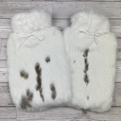 Rabbit Fur Luxury Hot Water Bottle Duo - brown and white #406 - The Fur Hot Water Bottle Company