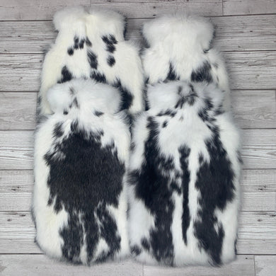 Set of 4 Black and White Luxury Fur Hot Water Bottles - #303 - The Fur Hot Water Bottle Company