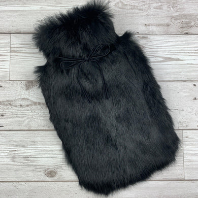 Black Real Fur Hot Water Bottle - Small - Luxury Gift - The Fur Hot Water Bottle Company