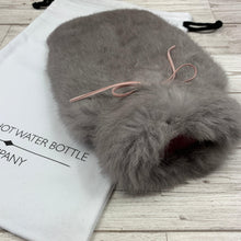 Luxury Grey Rabbit Fur Hot Water Bottle with Pink Ribbon - Small - The Fur Hot Water Bottle Company